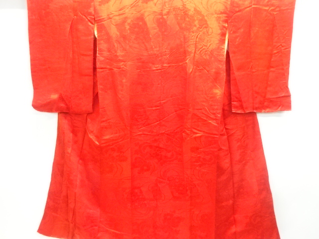 JAPANESE KIMONO / ANTIQUE JUBAN / SILK / WOVEN FLORAL PLANTS